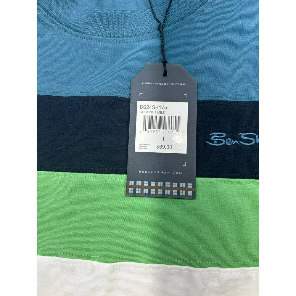 Ben Sherman Men's Colorblock Cotton T-Shirt Coconut Milk Size L Classic Fit $69 - Picture 5 of 7